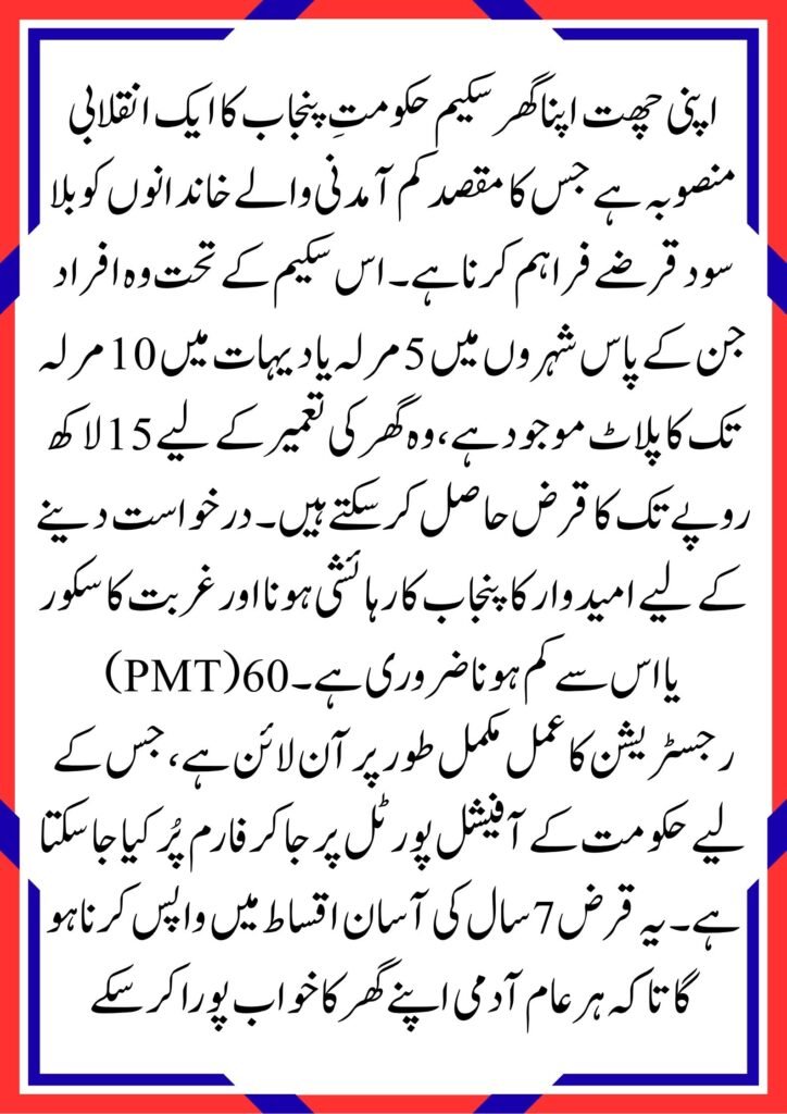Apni Chat Apna Ghar Scheme